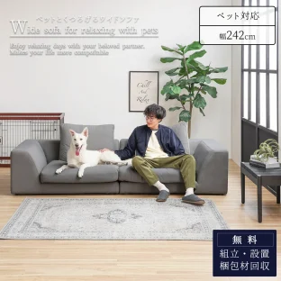 F01772_ 関家具 コージー ペット242cm ソファ ソファ ソファー ペットフレンドリー ファブリック 組み替え ペットのキズに強い 摩擦に強い 毛が取れやすい 犬 猫 子供 家族 子育て おすすめ リビング グレー ベ ージュ (開梱設置付)