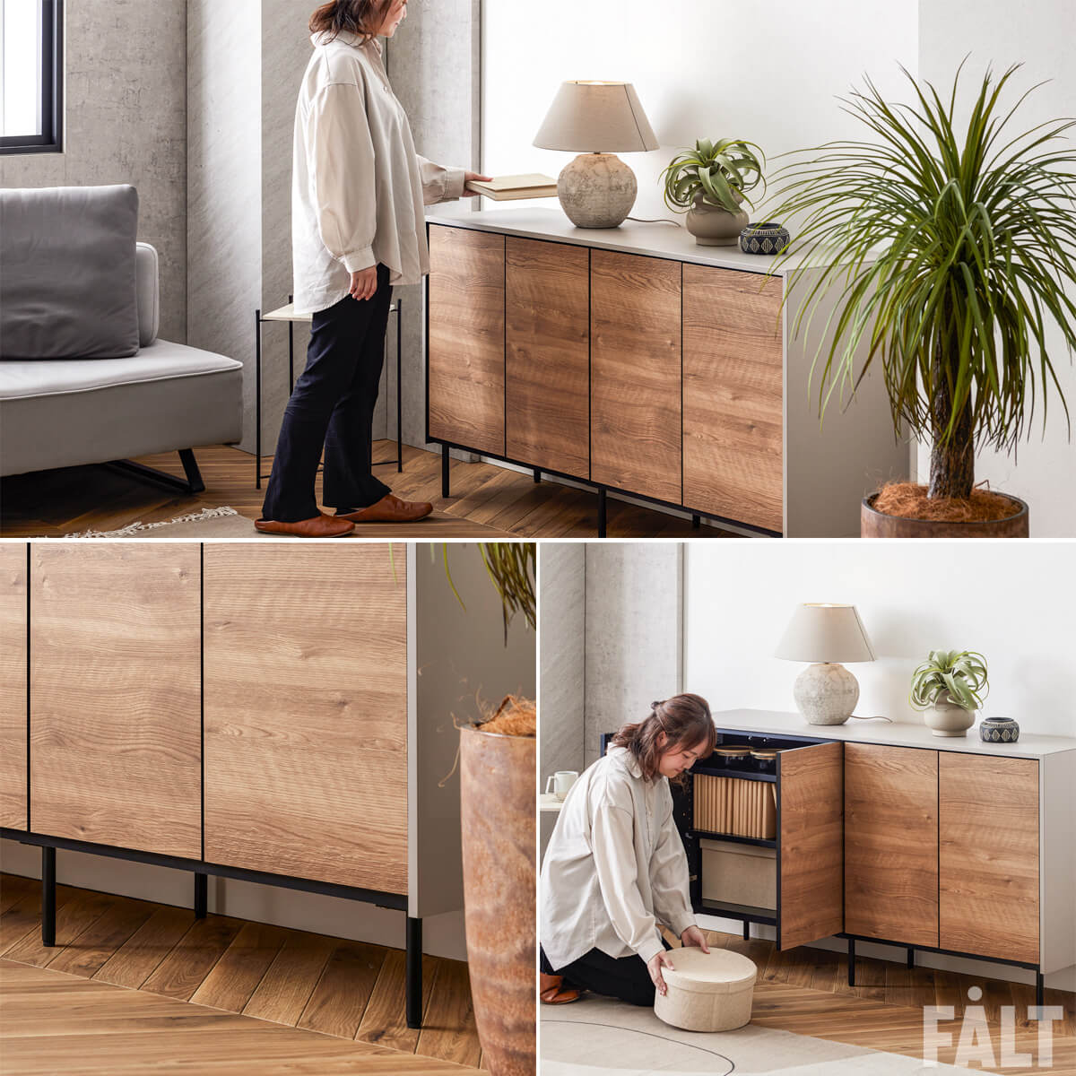 F01799_110 145 国産 大川家具 モーブル レオ リビングボード 幅110 幅145 オシャレ 北欧 オーク グレージュ グレー セラミック調 韓国風 開梱設置付き