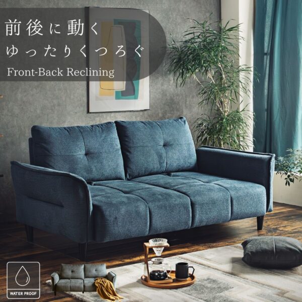 F02009_ソファー ファブリック あぐら ソファ リクライニング 背面 前後可動 背もたれ可動 3人掛け 布 広い座面 三人掛け ルンバブル 撥水 モダン 3P ネイビー ホワイト ディープソファ ディープデプス 2.5P 3P 197cm 木製脚 ウォータープルーフ 開梱設置付き