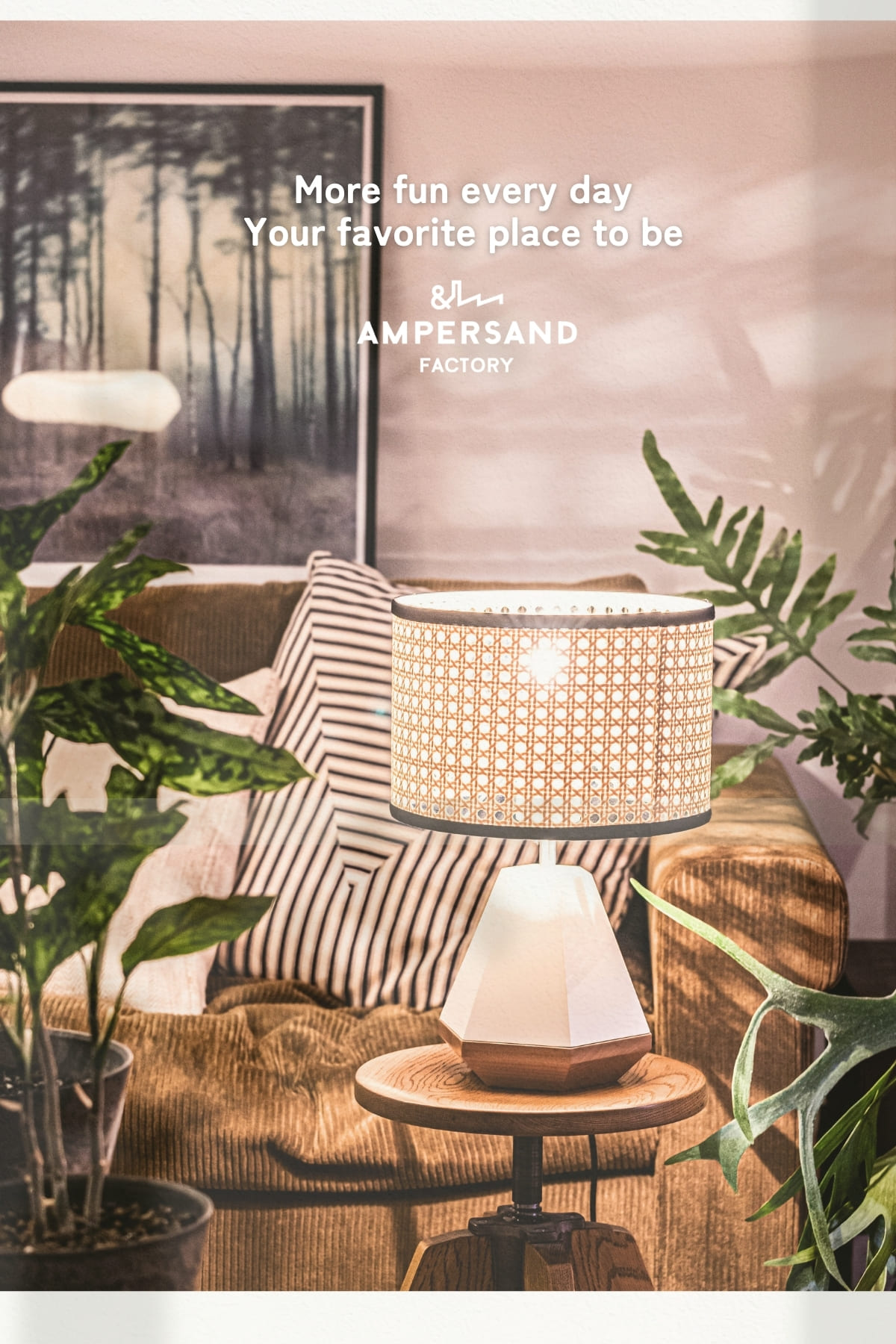 F02077_テーブルライト FRUSTUM AMP-L033 AMP-L034 照明 間接照明 レトロ 北欧 ビンテージ アメリカン ウッド ランプ 西海岸 カフェ おしゃれ かっこいい 卓上 ライト AMPERSAND FACTORY ア