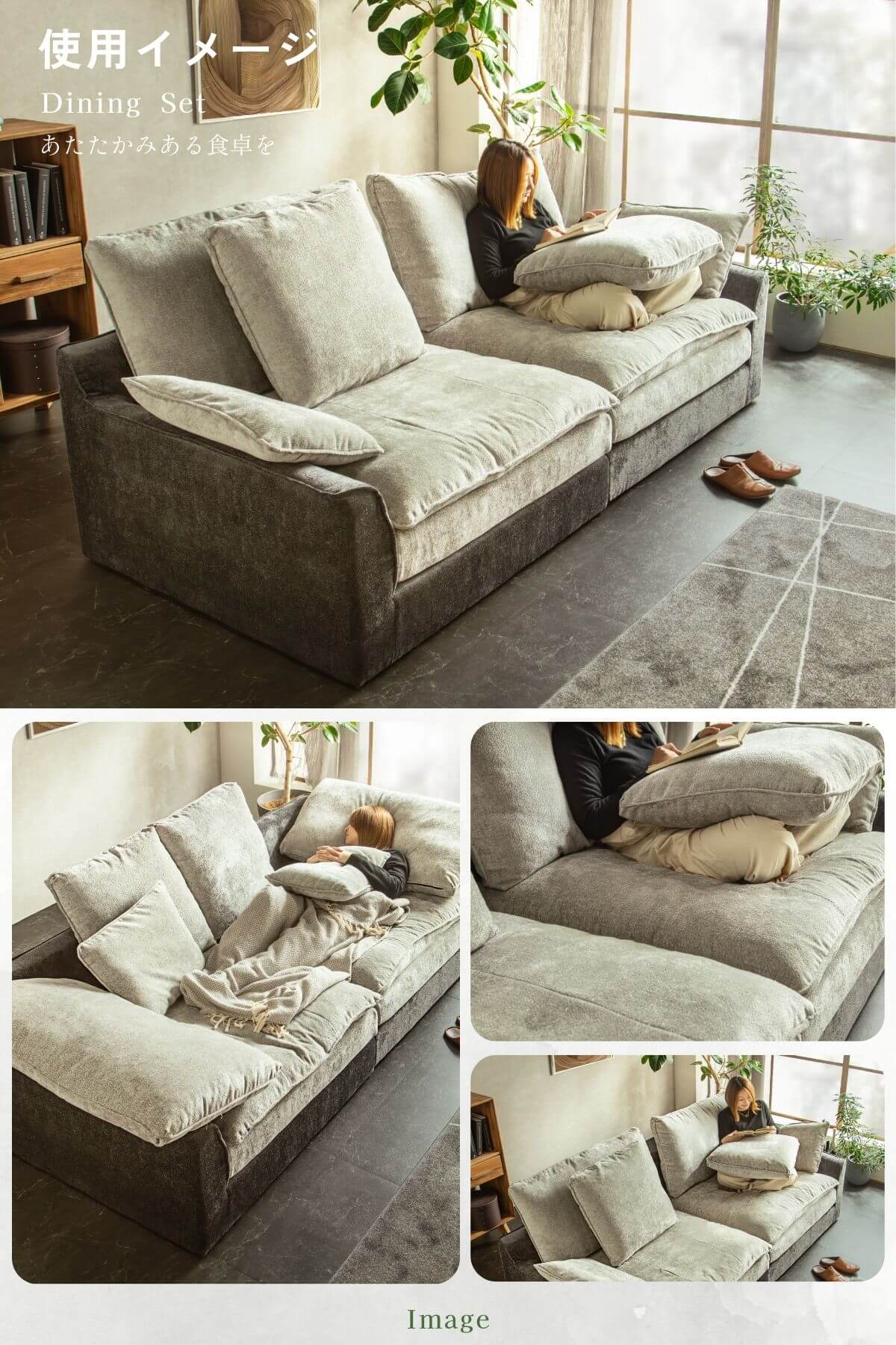 F02120_あぐらソファ ソファ あぐら あぐらがかける 大きめ ワイド 3人掛け 4人掛け クッションたっぷり ファブリックソファ ポケットコイル おしゃれ 北欧 ゆったり リビング ソファー グレー ライトグレー ふかふか くつろぎ 大型サイズ 開梱設置付き