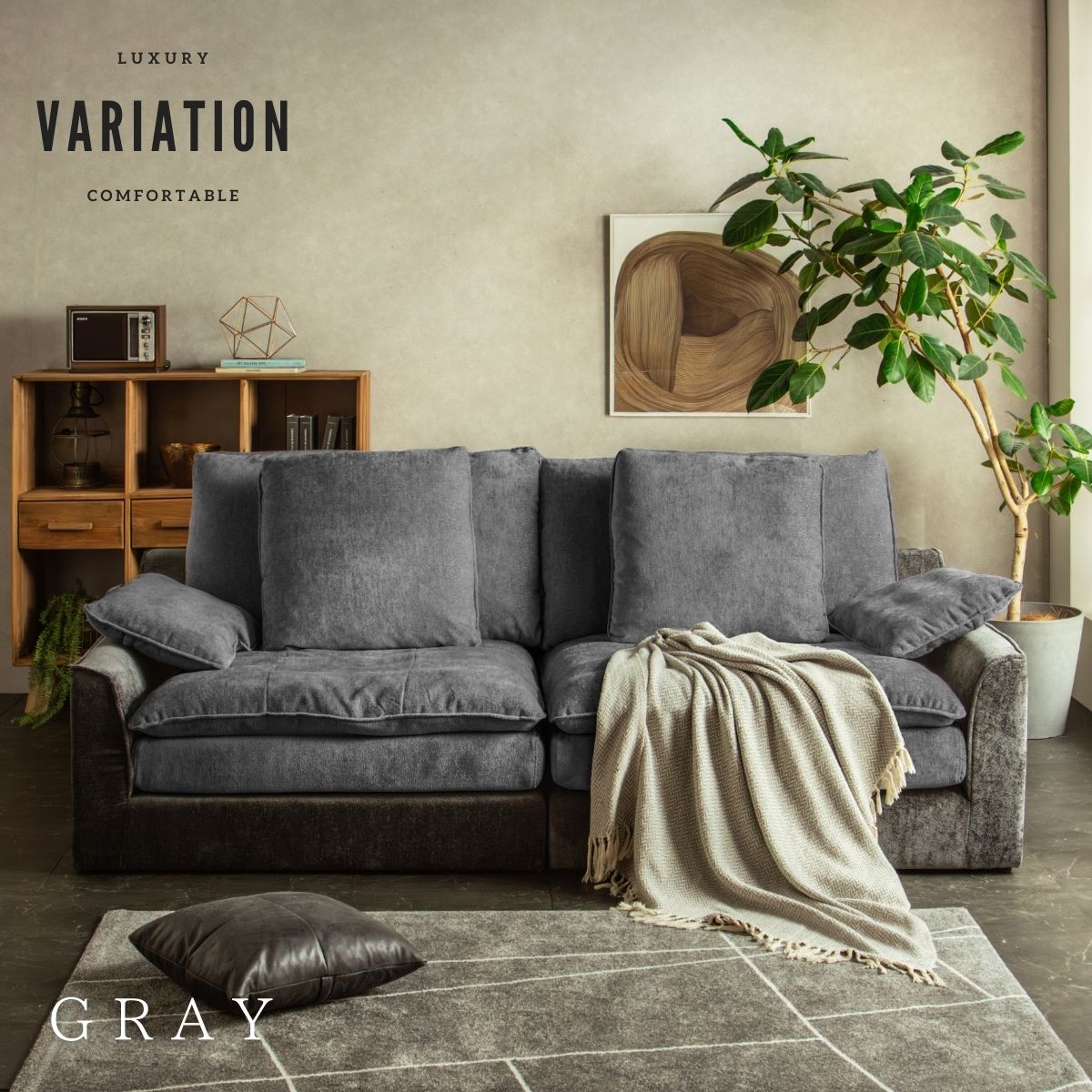 F02120_あぐらソファ ソファ あぐら あぐらがかける 大きめ ワイド 3人掛け 4人掛け クッションたっぷり ファブリックソファ ポケットコイル おしゃれ 北欧 ゆったり リビング ソファー グレー ライトグレー ふかふか くつろぎ 大型サイズ 開梱設置付き