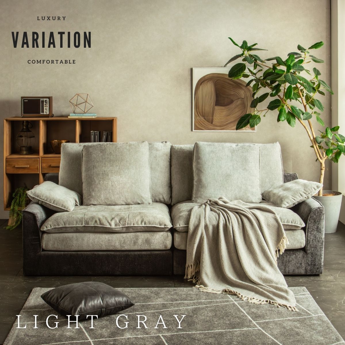 F02120_あぐらソファ ソファ あぐら あぐらがかける 大きめ ワイド 3人掛け 4人掛け クッションたっぷり ファブリックソファ ポケットコイル おしゃれ 北欧 ゆったり リビング ソファー グレー ライトグレー ふかふか くつろぎ 大型サイズ 開梱設置付き