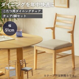 F02174_ダイニングチェア こたつ用 こたつチェア ダイニング チェアー 2脚セット 肘付き ちょい肘 椅子 引っ掛け可能 引っ掛けられる ルンバブル ルンバ対応 北欧風 和風 和モダン おしゃれ 食卓チェア ナチュラル